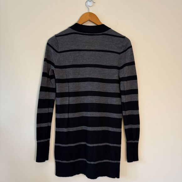 Halogen Women's 100% Merino Wool Black Grey Button Striped Cardigan Size Medium - Picture 4 of 6